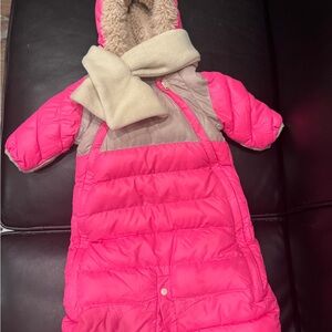 Pink and Tan Infant Snowsuit with Hood